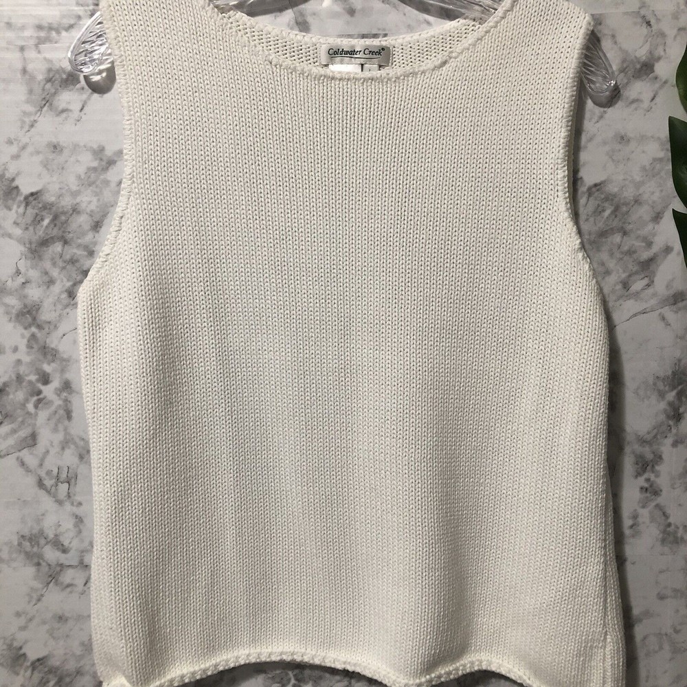 Coldwater Creek Womens Size Large Sleeveless Sweater 100% Cotton Ivory